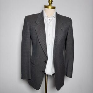 Mani Blazer Mens 38R Brown Grey Houndstooth Virgin Wool Two-Button Italy Vintage